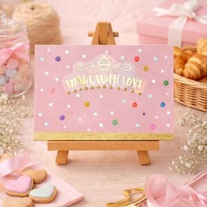 Made With Love Baking Decor Sign Pink Kitchen Art 6x4"